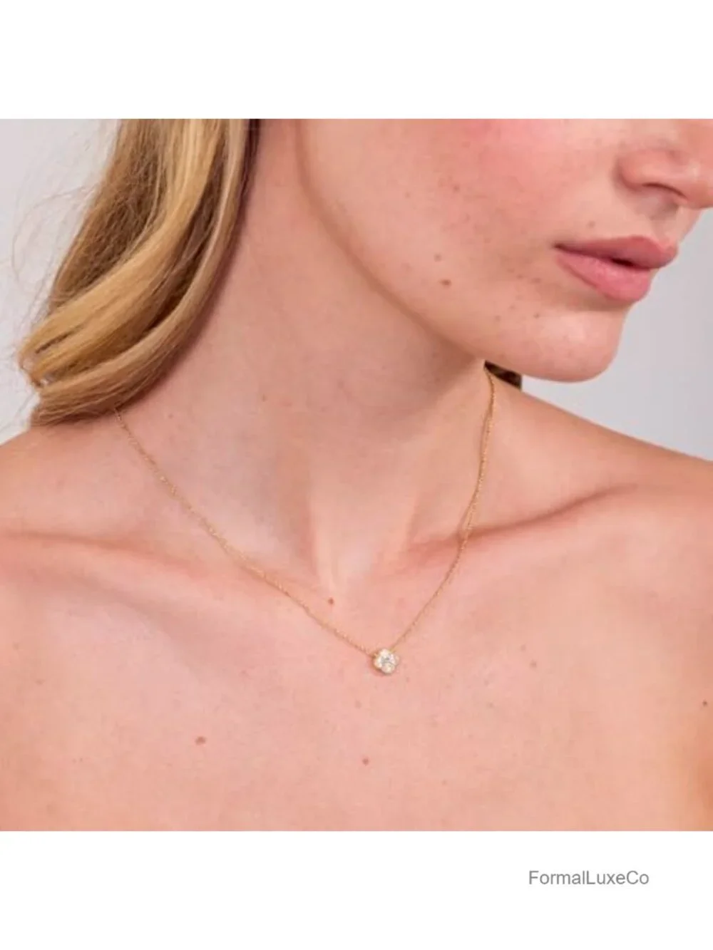 14k Gold Plated 4-Leaf Clover Pendant Necklace, Cubic Zirconia, Layering Jewelry